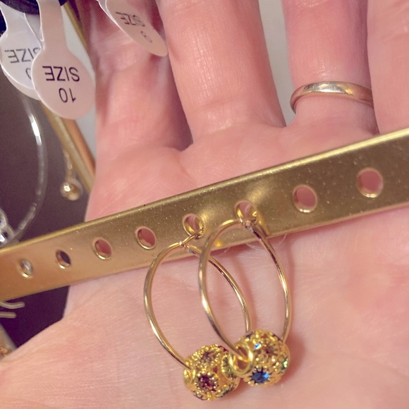 Unique Sparkly Dazzling Multi Colored Disco Ball Oval Hoop Titanium Earrings - Picture 3 of 4